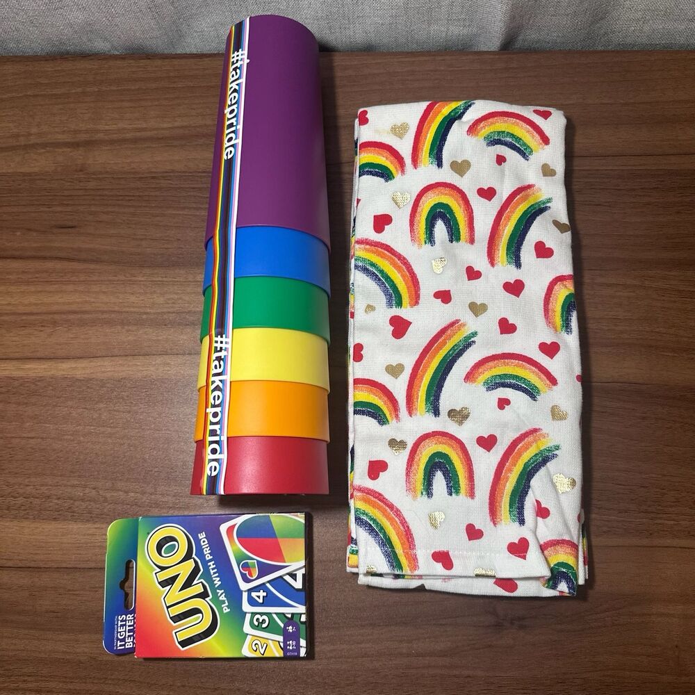 Pride Bundle: 6 Rainbow Cups, Rainbow Towel, Pride Uno Card Set
